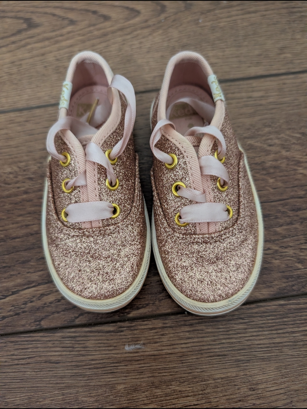 💥3/$24 Keds x Kate Spade Rose Gold Baby Girls Glitter Lace-Up Sneakers Size 5